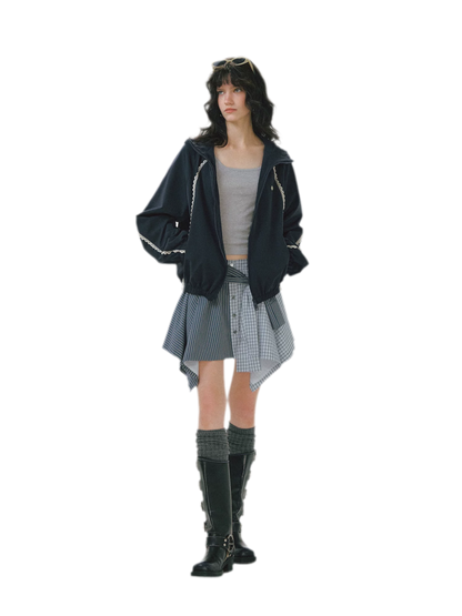 Lace Panel Hooded Jacket