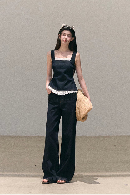 Washed Denim Wide-Leg Set