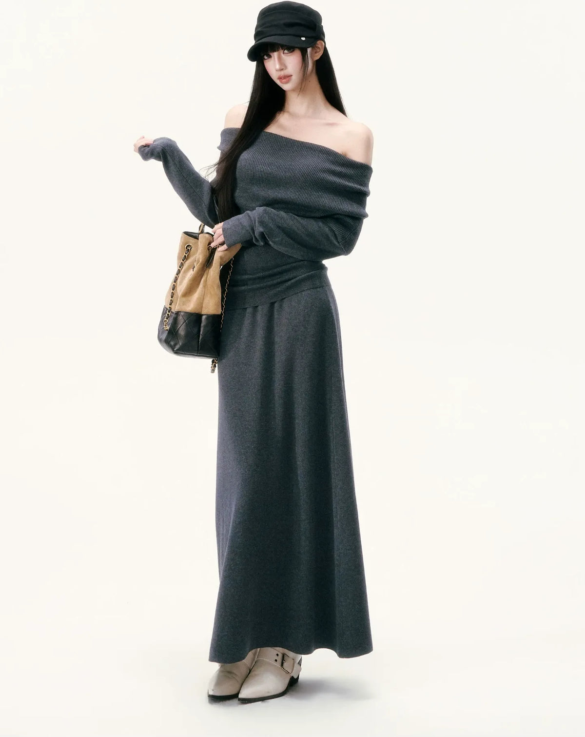 Wool Blend Off-Shoulder Skirt Set — Load image 16 in gallery view