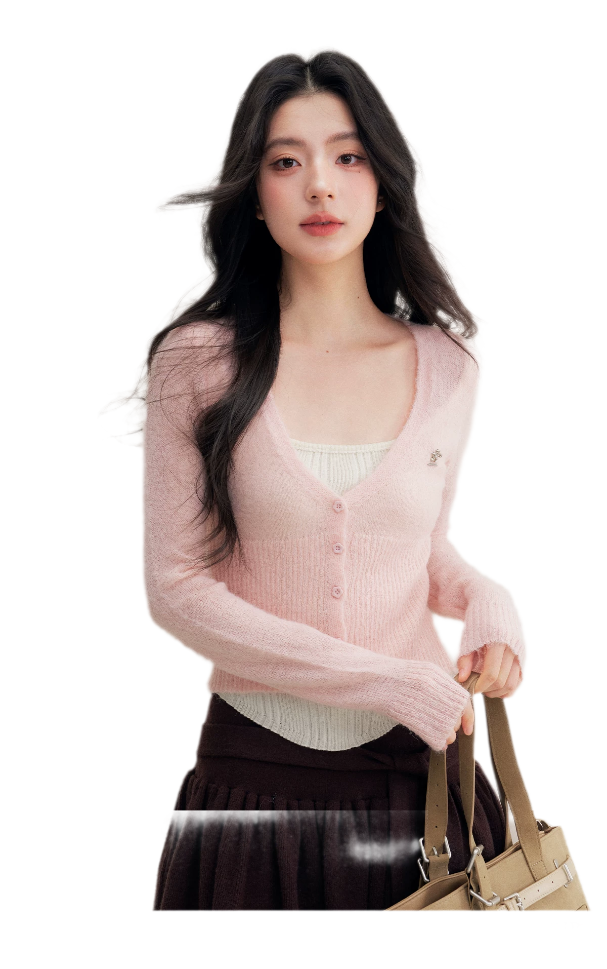 Brushed Contrast V-Neck Sweater