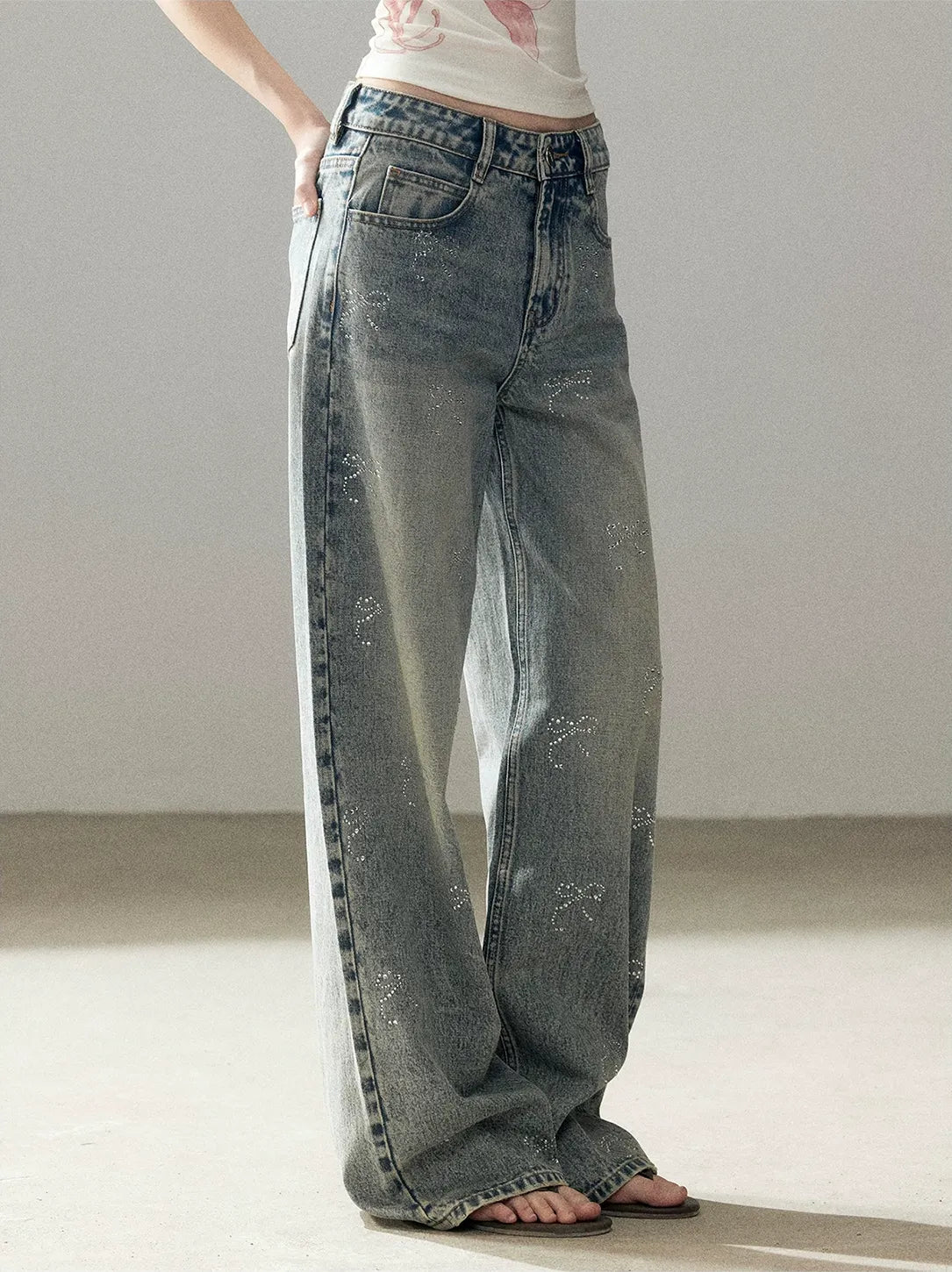 Rhinestone Wide-Leg Jeans