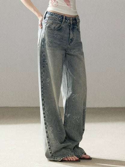Rhinestone Wide-Leg Jeans