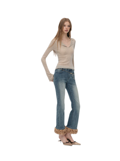 Wool Ribbed Polo Top