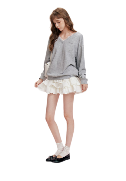 Lace Trim Back Cutout Pullover