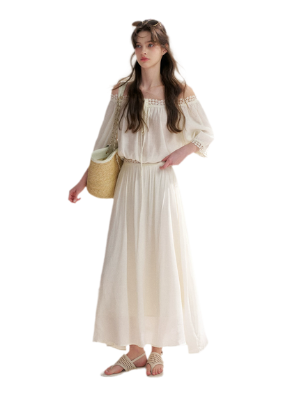 Asymmetrical Lace Off-Shoulder Top &amp; Skirt Set
