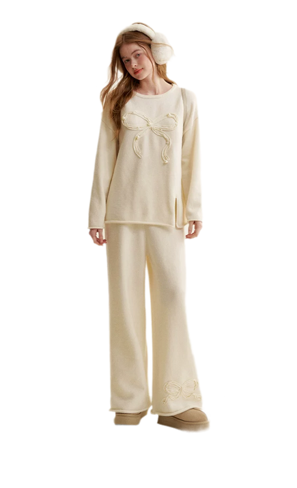Bow Embroidered Knit Set