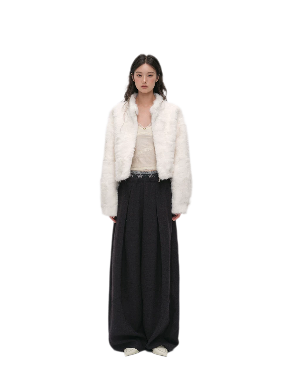 Embossed Cropped Faux Fur Jacket