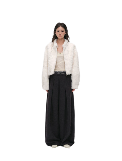 Embossed Cropped Faux Fur Jacket