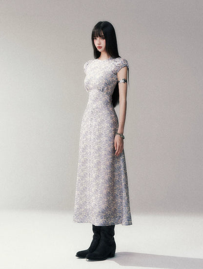 Fog Blue Floral Maxi Dress