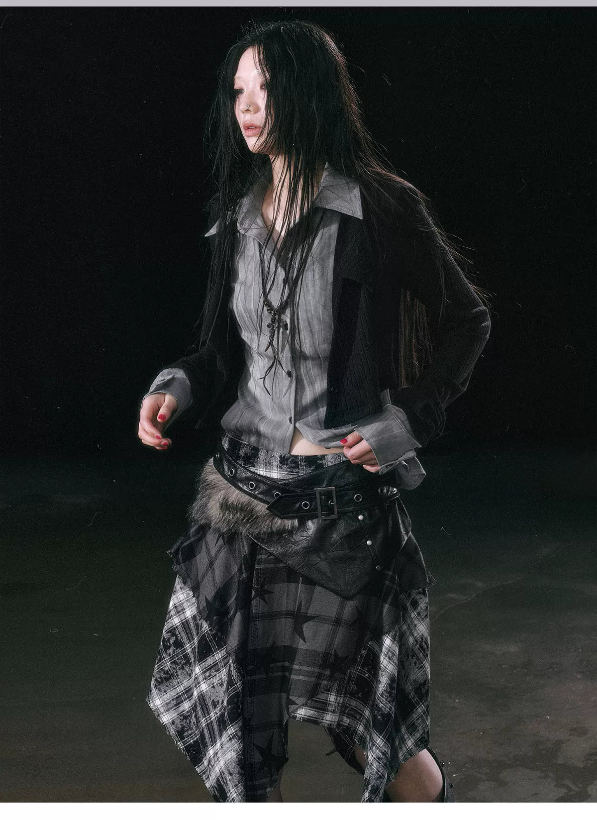 Star Plaid Raw-Edge Skirt