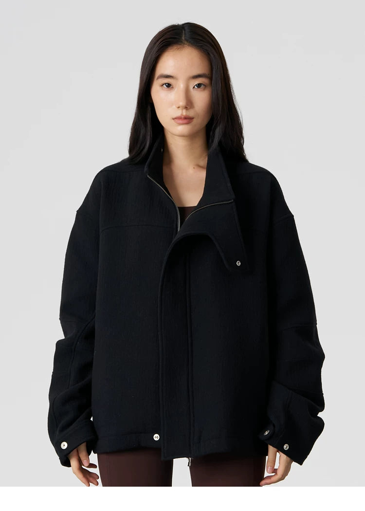 Wool Blend Stand-Collar Jacket