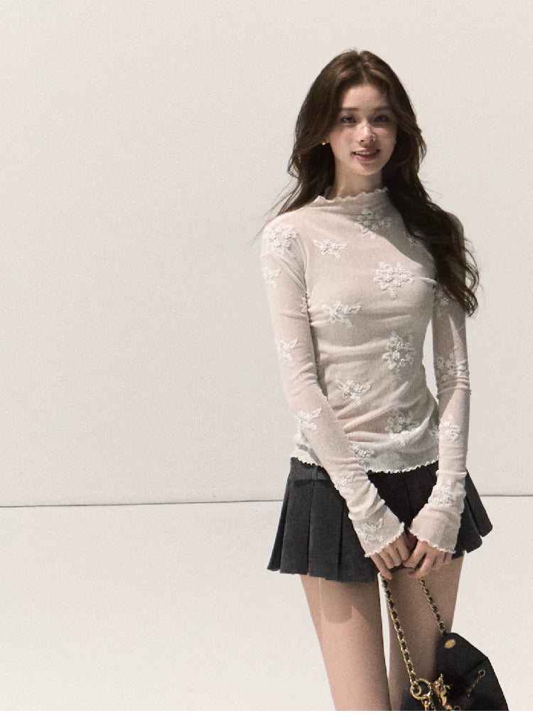 Textured Lace Mock Neck Top