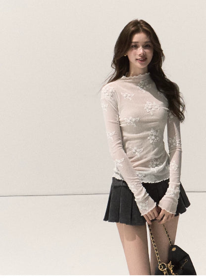 Textured Lace Mock Neck Top