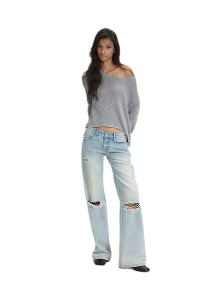 Openwork One-Shoulder Knit Top