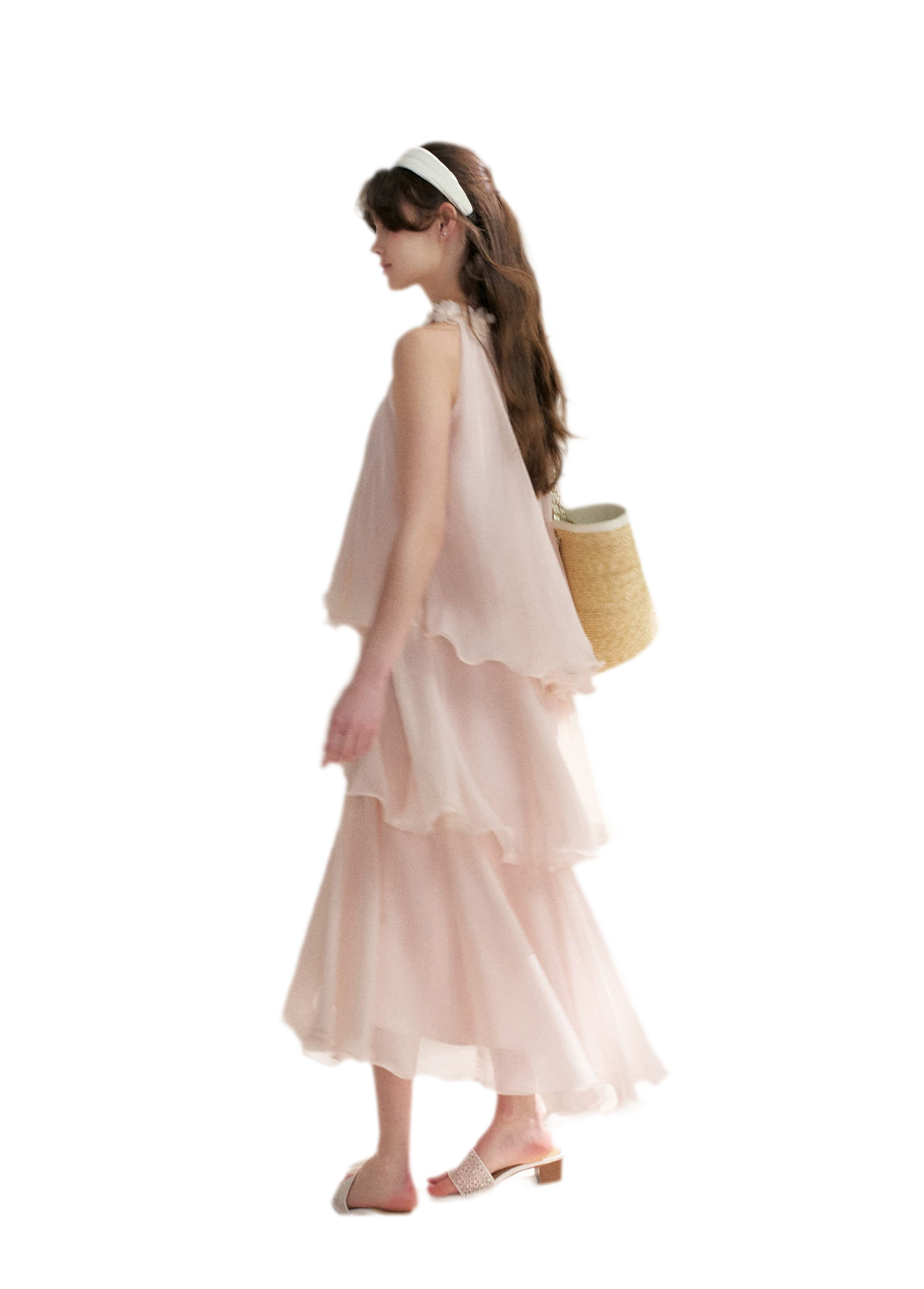 Chiffon Floral Halter Long Dress