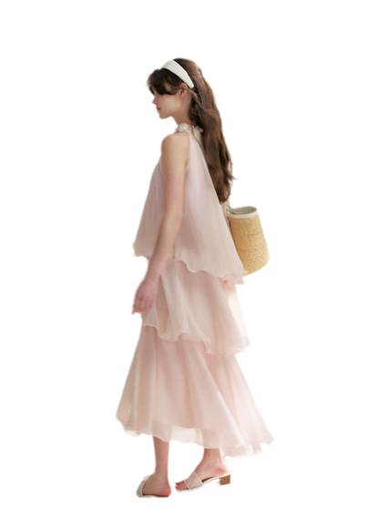 Chiffon Floral Halter Long Dress