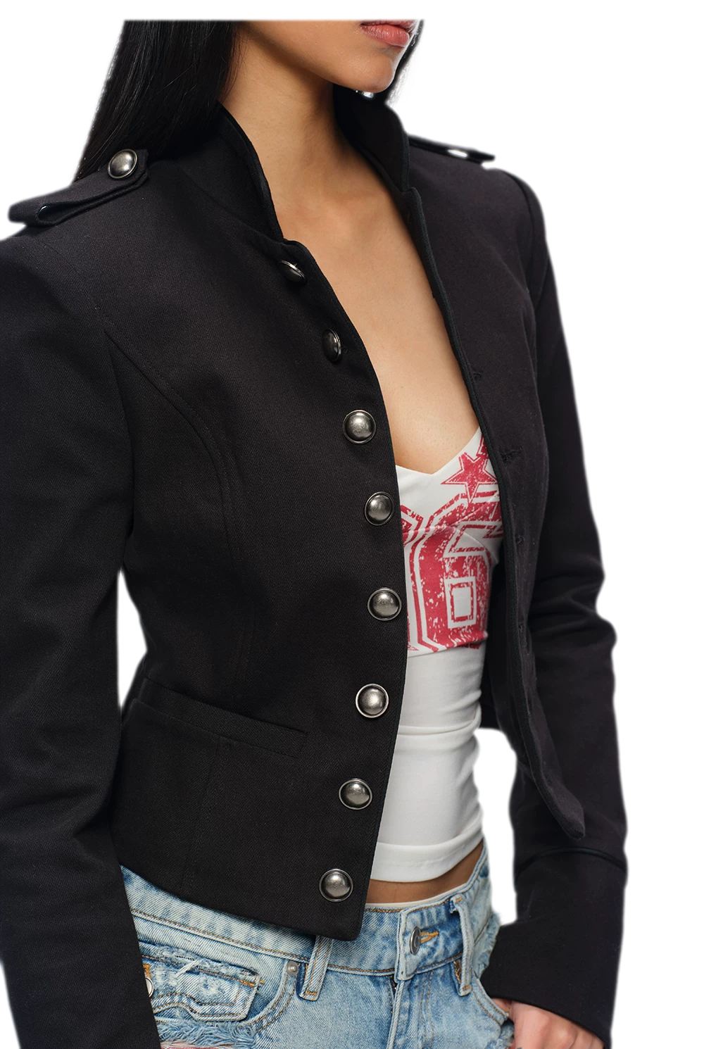 Coated Napoleon Fitted Cropped Jacket