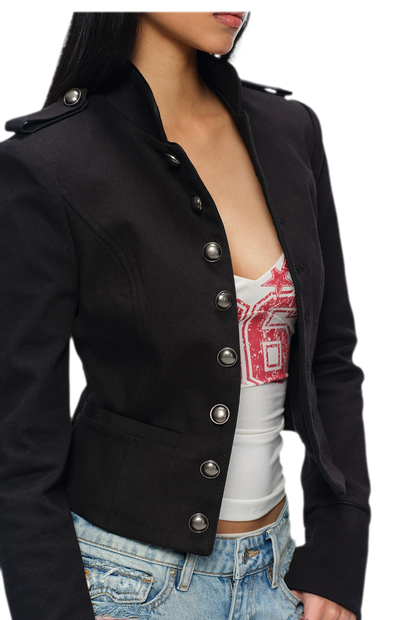 Coated Napoleon Fitted Cropped Jacket