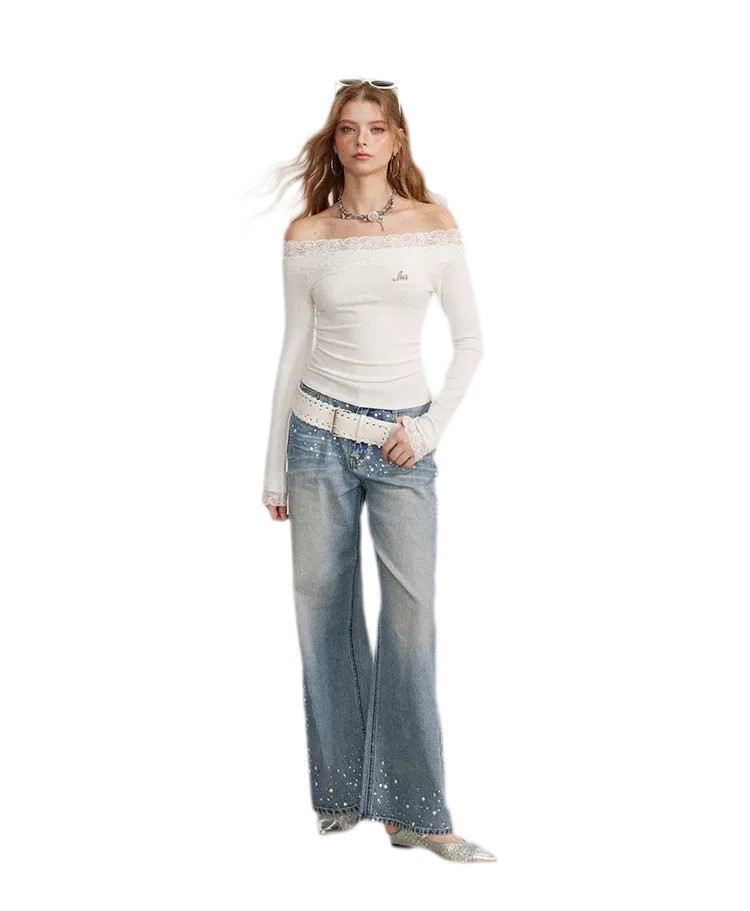 Lace Panel Off-Shoulder T-Shirt