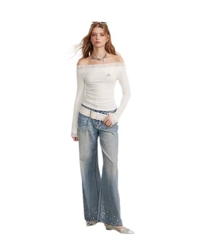 Lace Panel Off-Shoulder T-Shirt