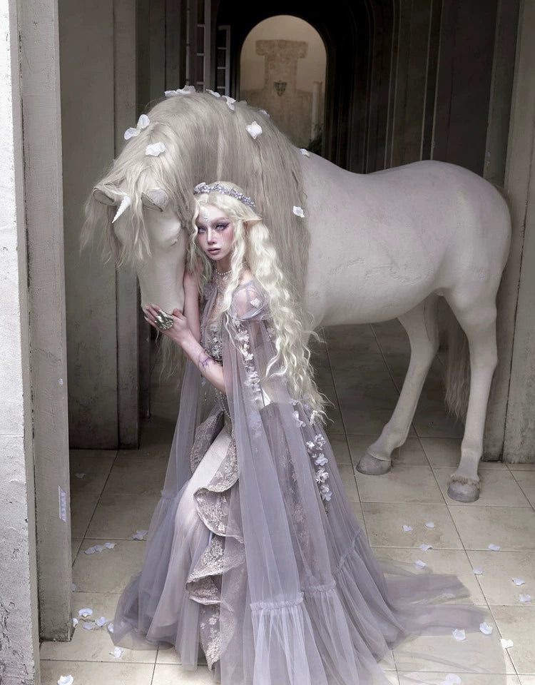 Handcrafted Floral Tulle Hooded Cape