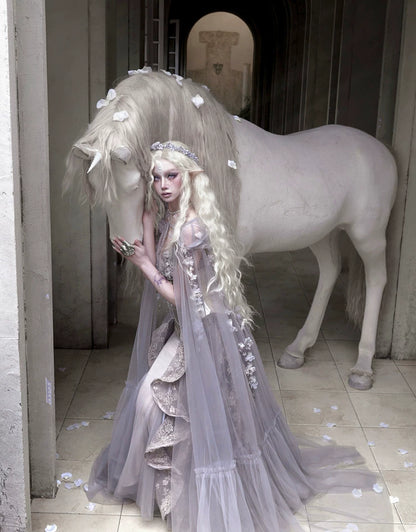 Handcrafted Floral Tulle Hooded Cape