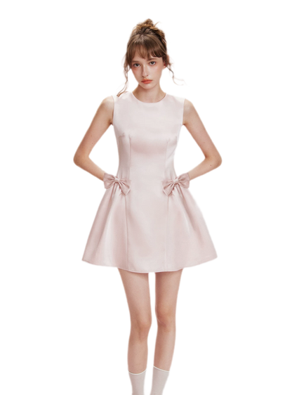 Pearlescent Satin Waist-Tie Dress