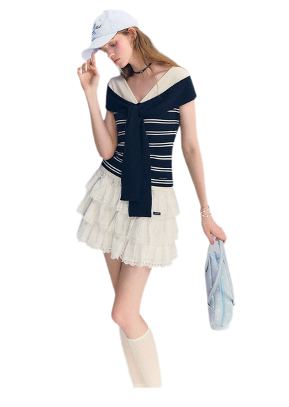 Colorblock Off-Shoulder Tee