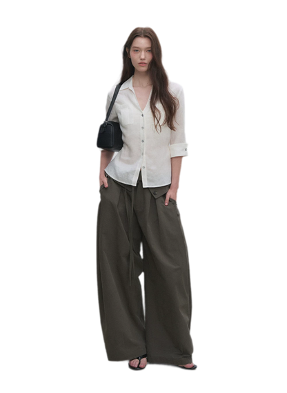 Lyocell Pleated Wide-Leg Trousers