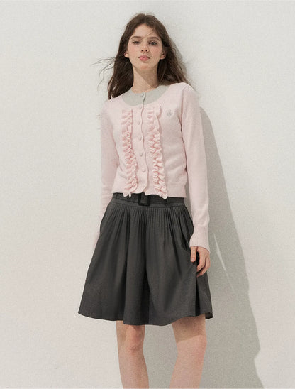 Fine-Gauge Ruffle Cardigan Sweater