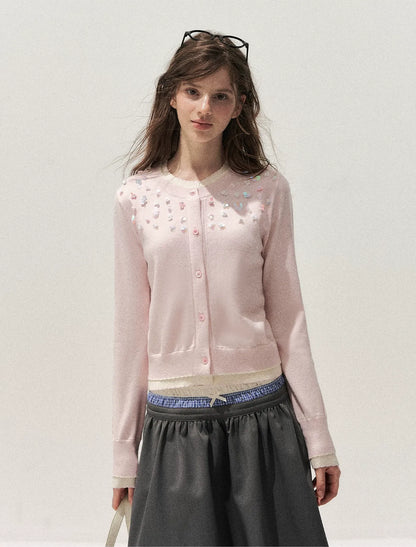 Hand Beaded Colorblock Knit Cardigan