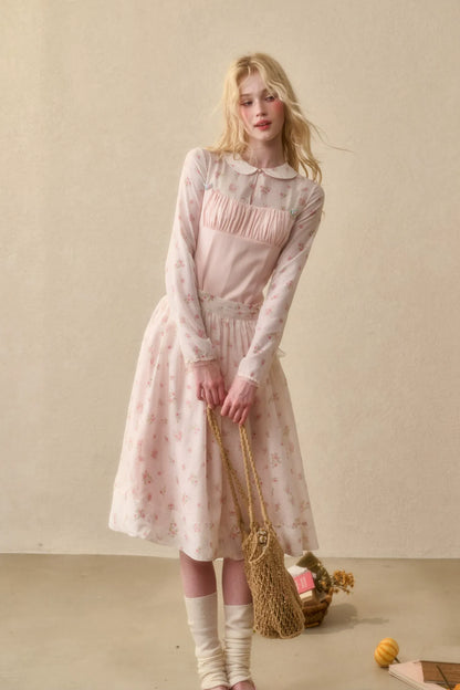 Floral Satin Peter Pan Dress