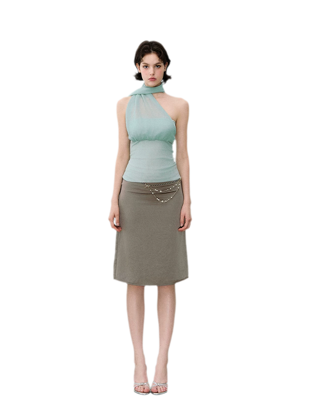 Mesh Scarf-style Tencel Knit Tube Top