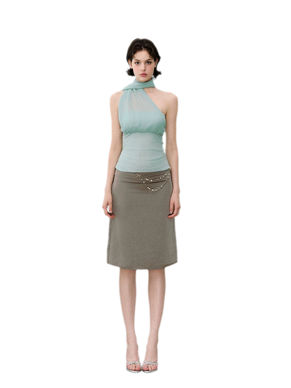 Mesh Scarf-style Tencel Knit Tube Top