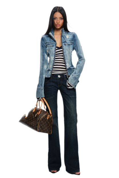 Distressed Cropped Denim Jacket