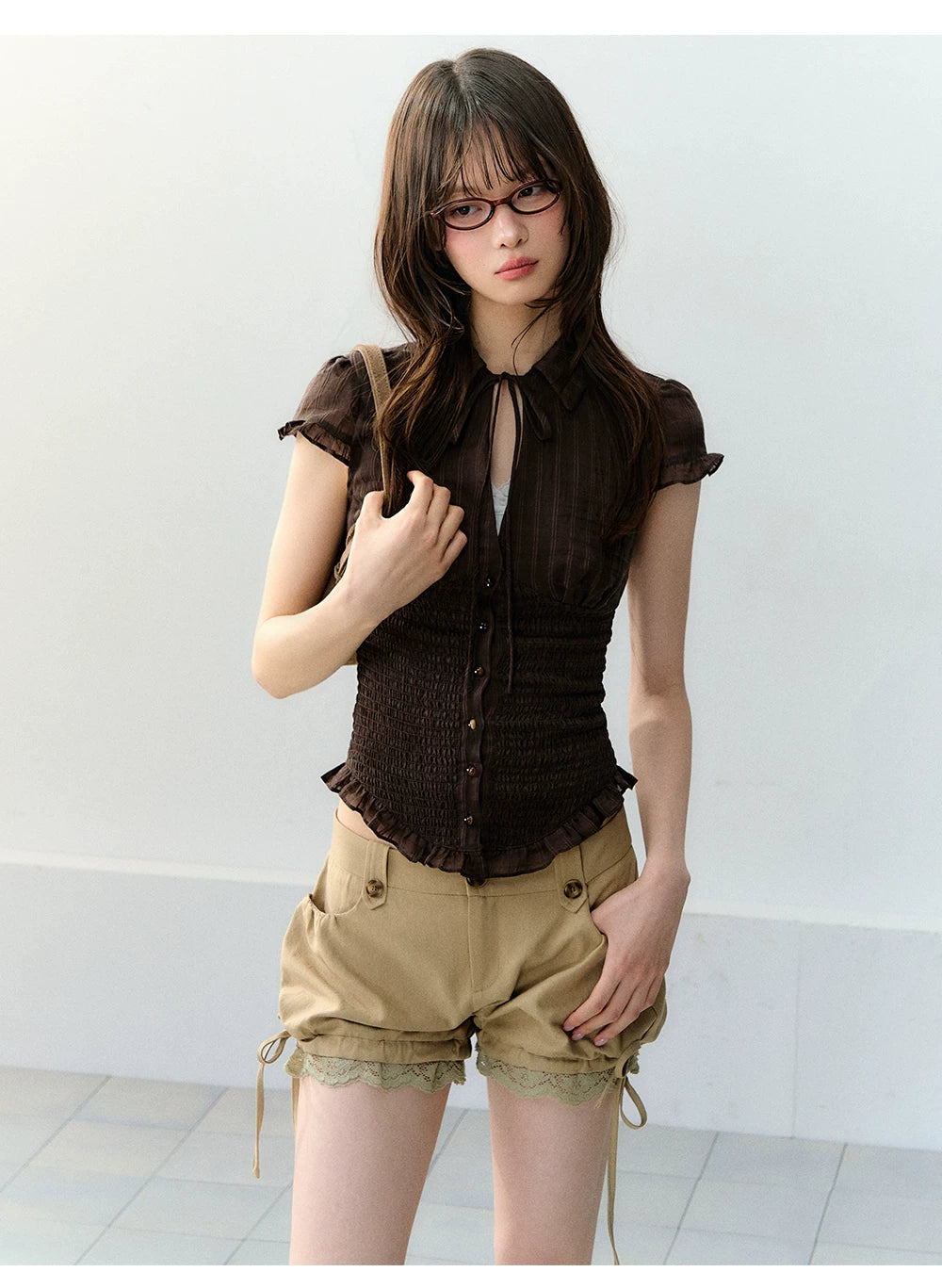 Original Mulberry Silk Lyocell Shirred Waist Blouse