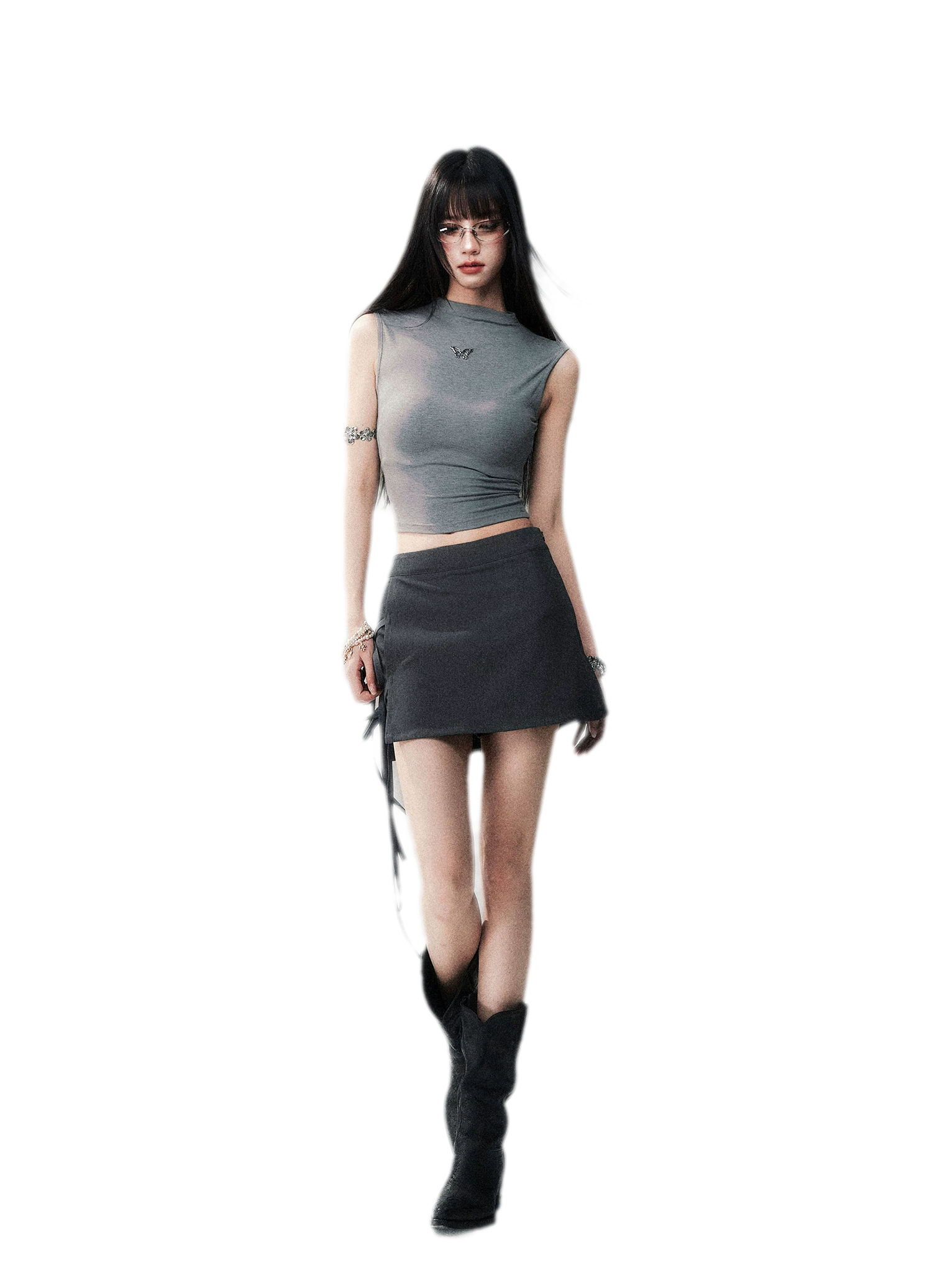 Grey Tie Low-Rise Skort