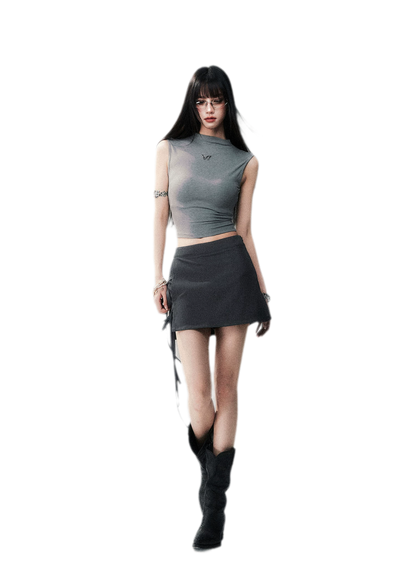 Grey Tie Low-Rise Skort