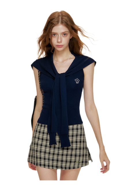 Soft Tencel Navy Shawl Tank