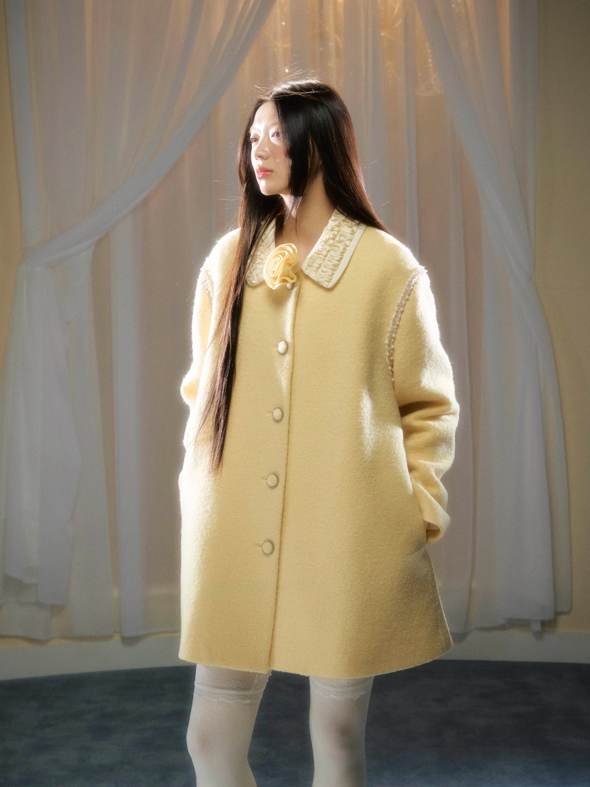 Rose Wool A-Line Coat