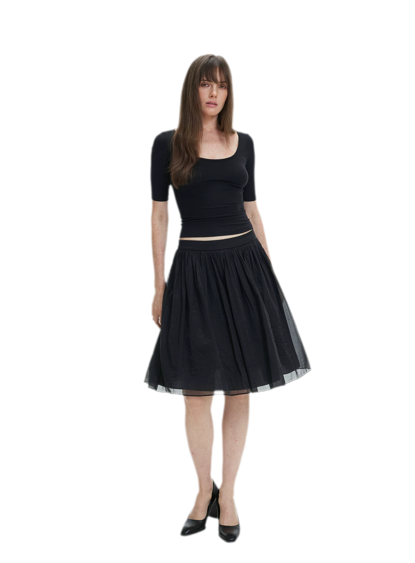 Pleated Chiffon Midi Skirt