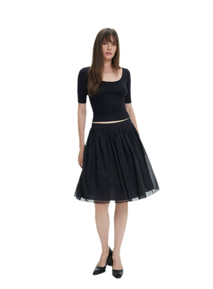 Pleated Chiffon Midi Skirt