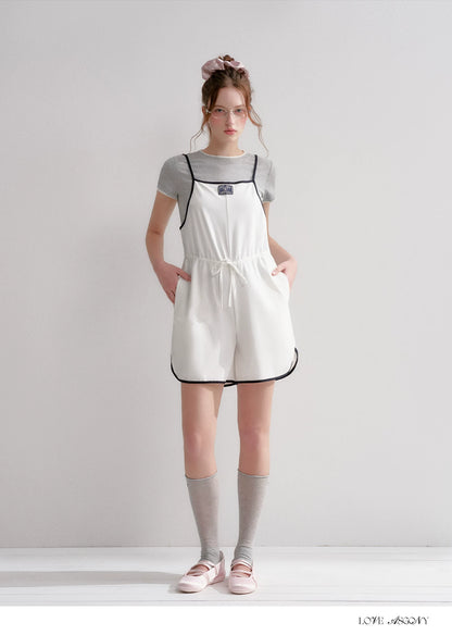 Contrast Piping Drawstring Waist Jumpsuit