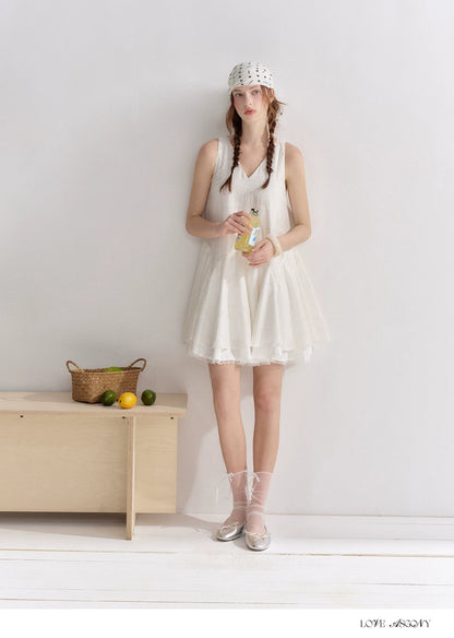 Soft White Embroidered Sleeveless Dress