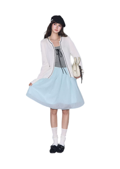 Fine Knit Contrast Trim Cardigan