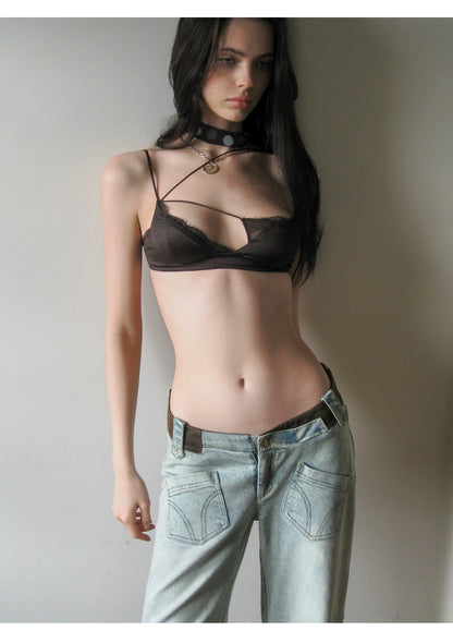 Summer Vintage Satin Triangle Cup Lace Camisole