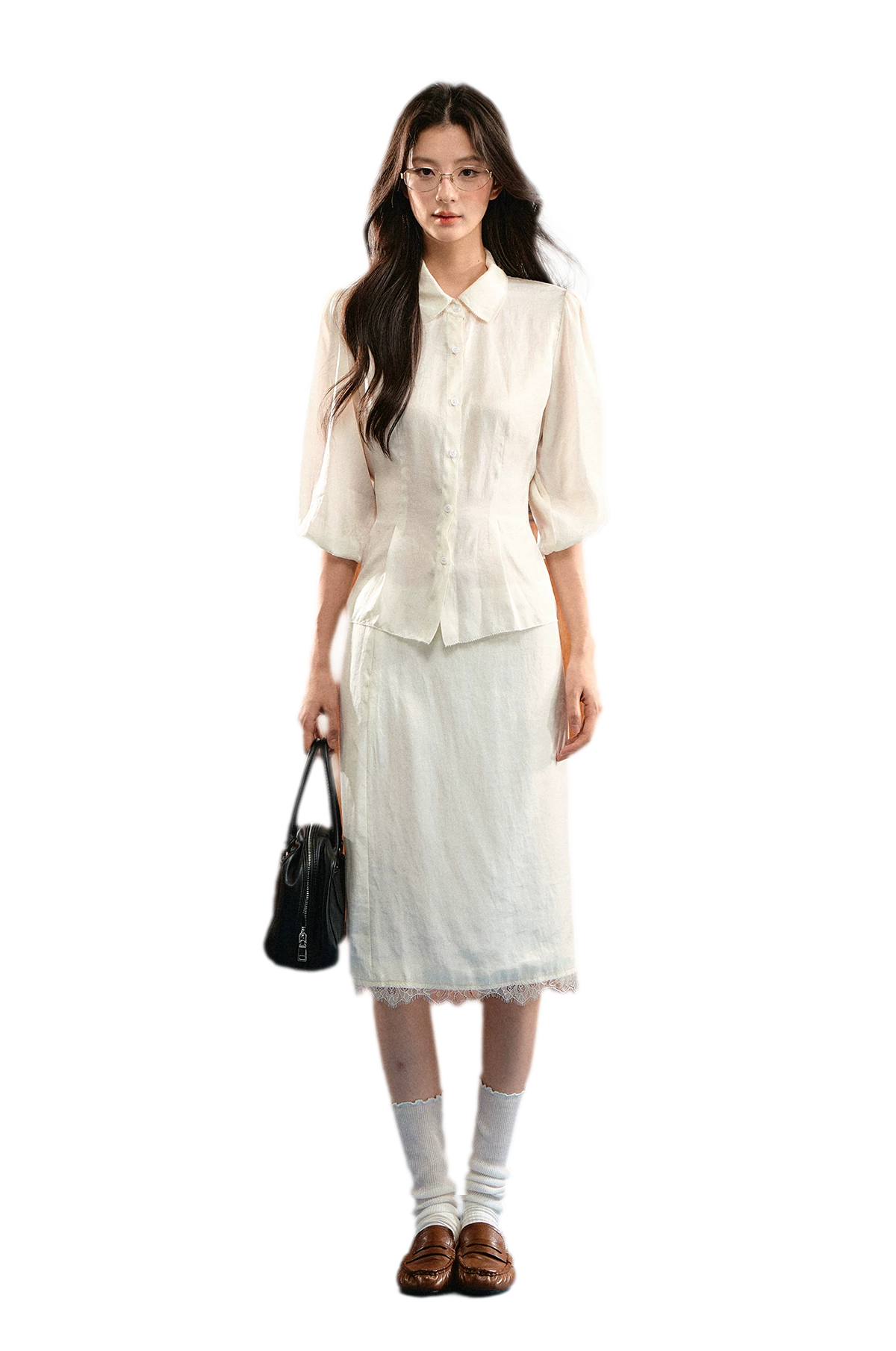 Linen Bubble Sleeve Top Skirt