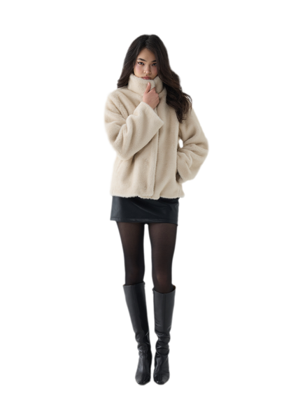Eco-Friendly Cropped Faux Fur Jacket