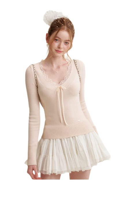 Lace Bow Knit Top
