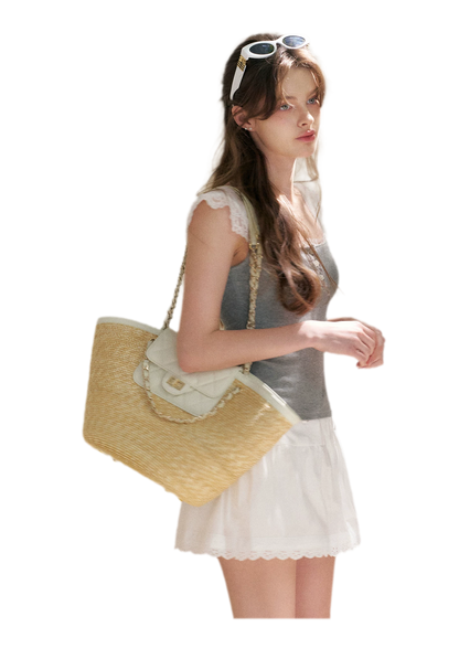 Lace Edge Wide Strap Knit T-Shirt